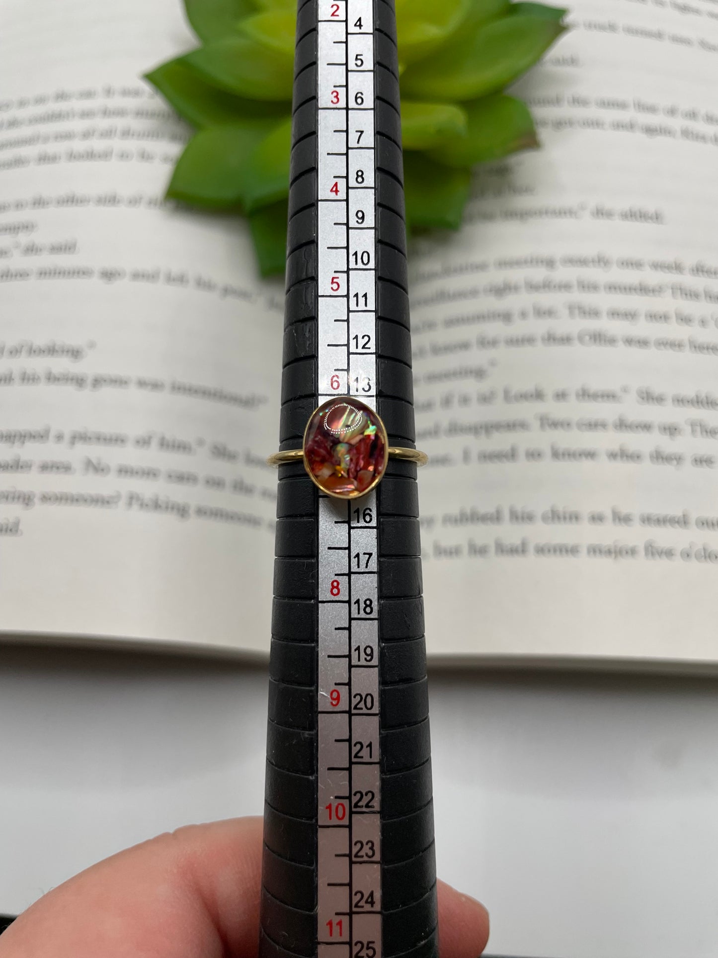 Gold-Plated Oval Red Shell Bezel Ring – Size 6½ US