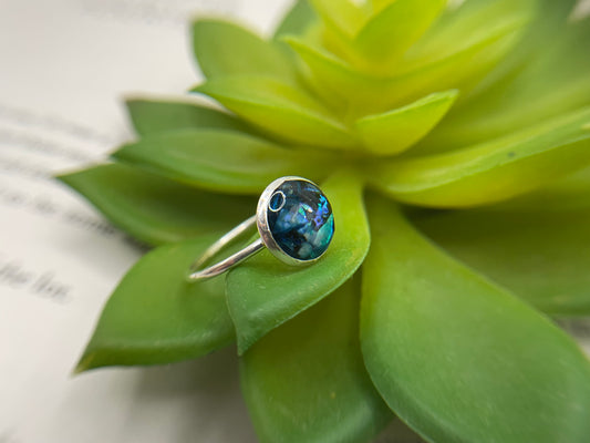 Band Cup Silver Blue Shell Ring – Size 7½ US