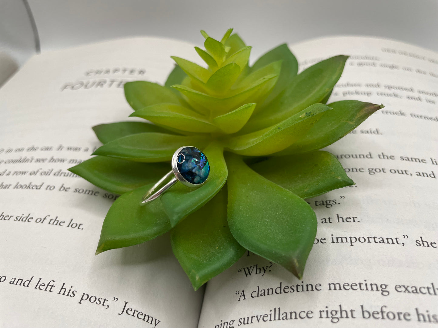 Band Cup Silver Blue Shell Ring – Size 7½ US