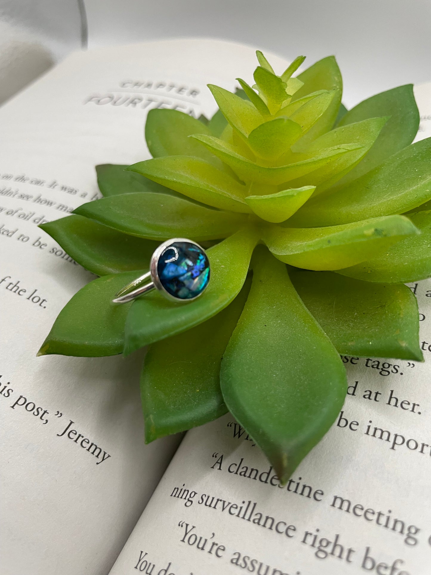 Band Cup Silver Blue Shell Ring – Size 7½ US