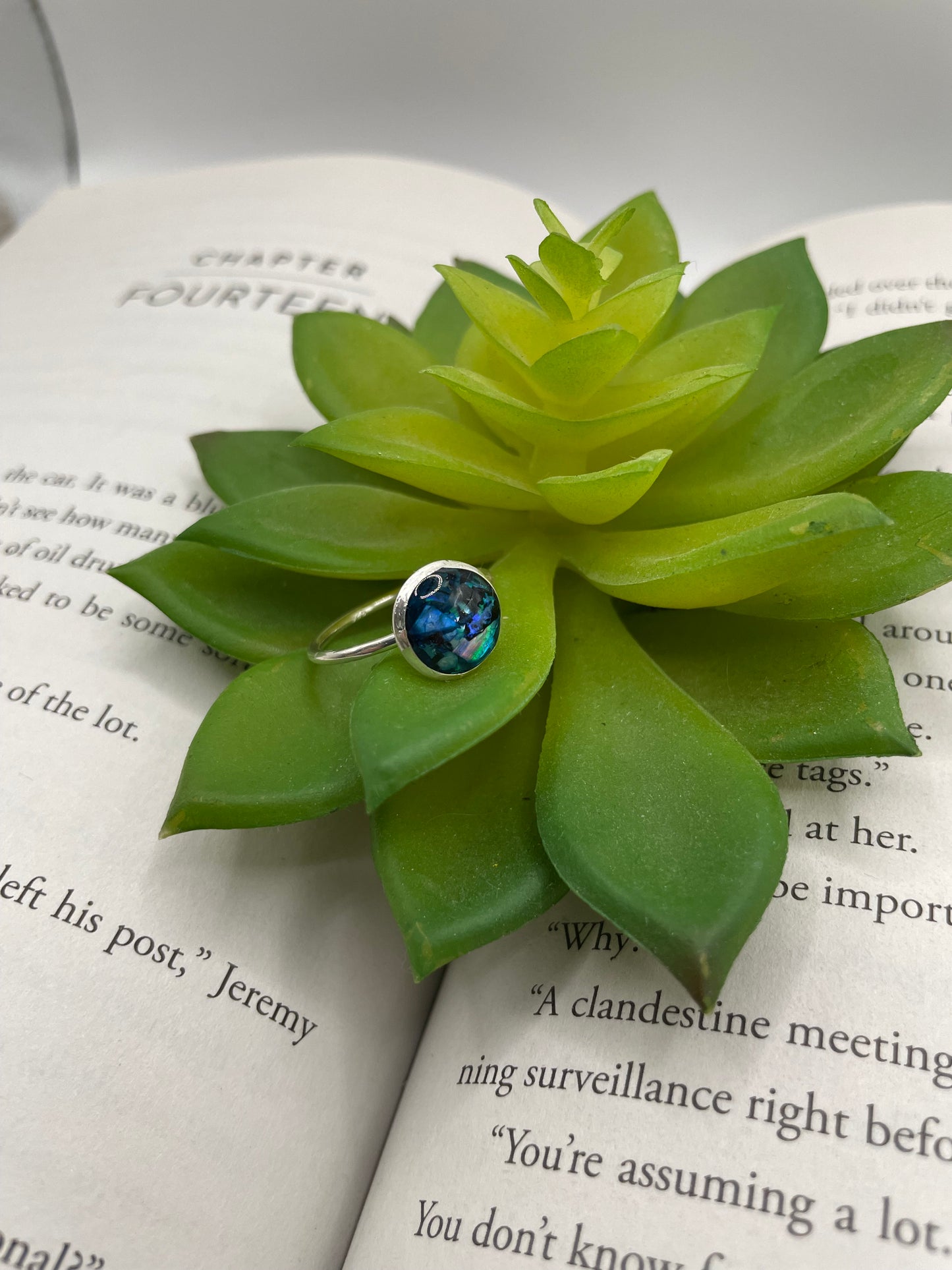 Band Cup Silver Blue Shell Ring – Size 7½ US