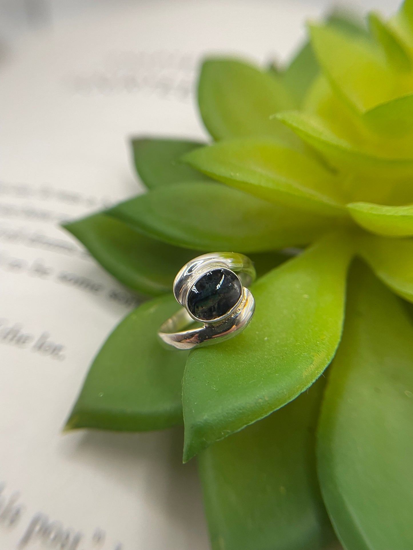 Collet Silver Oval Shell Ring – Size 4½ US