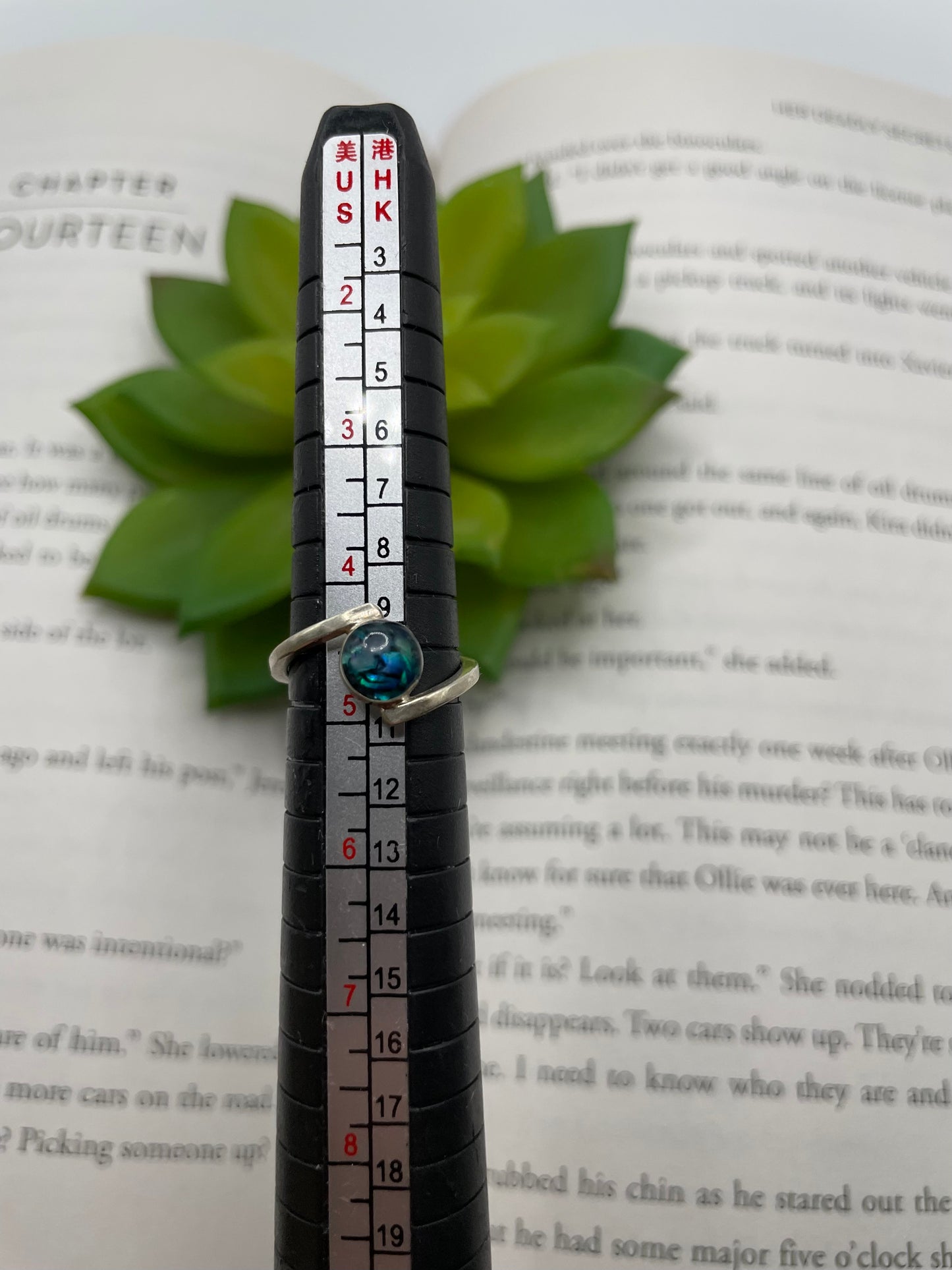 Collet Round Ring with Blue Shell – Size 4½ US