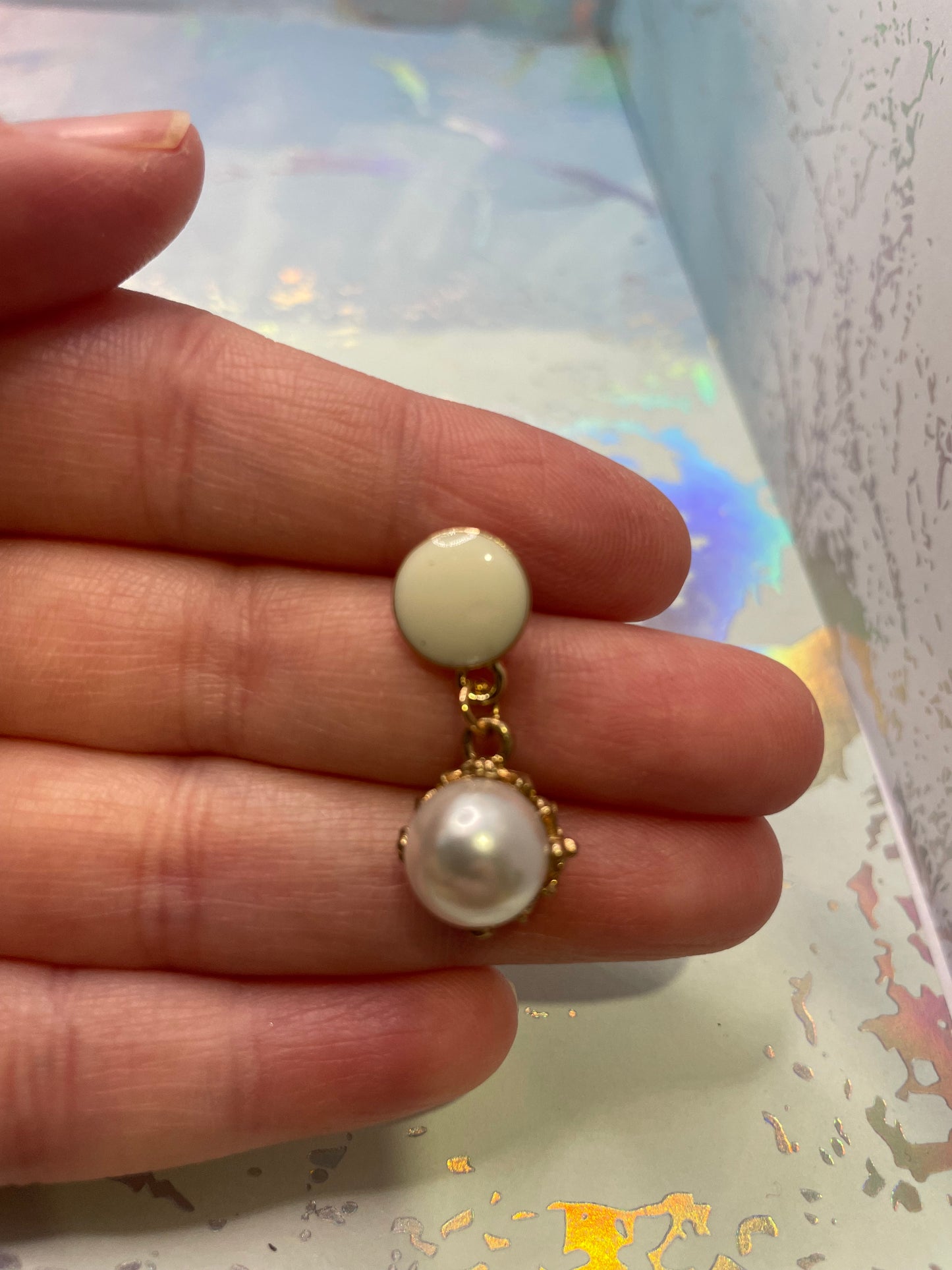 Perle avec bouton d'oreille en or rose - Sans nickel