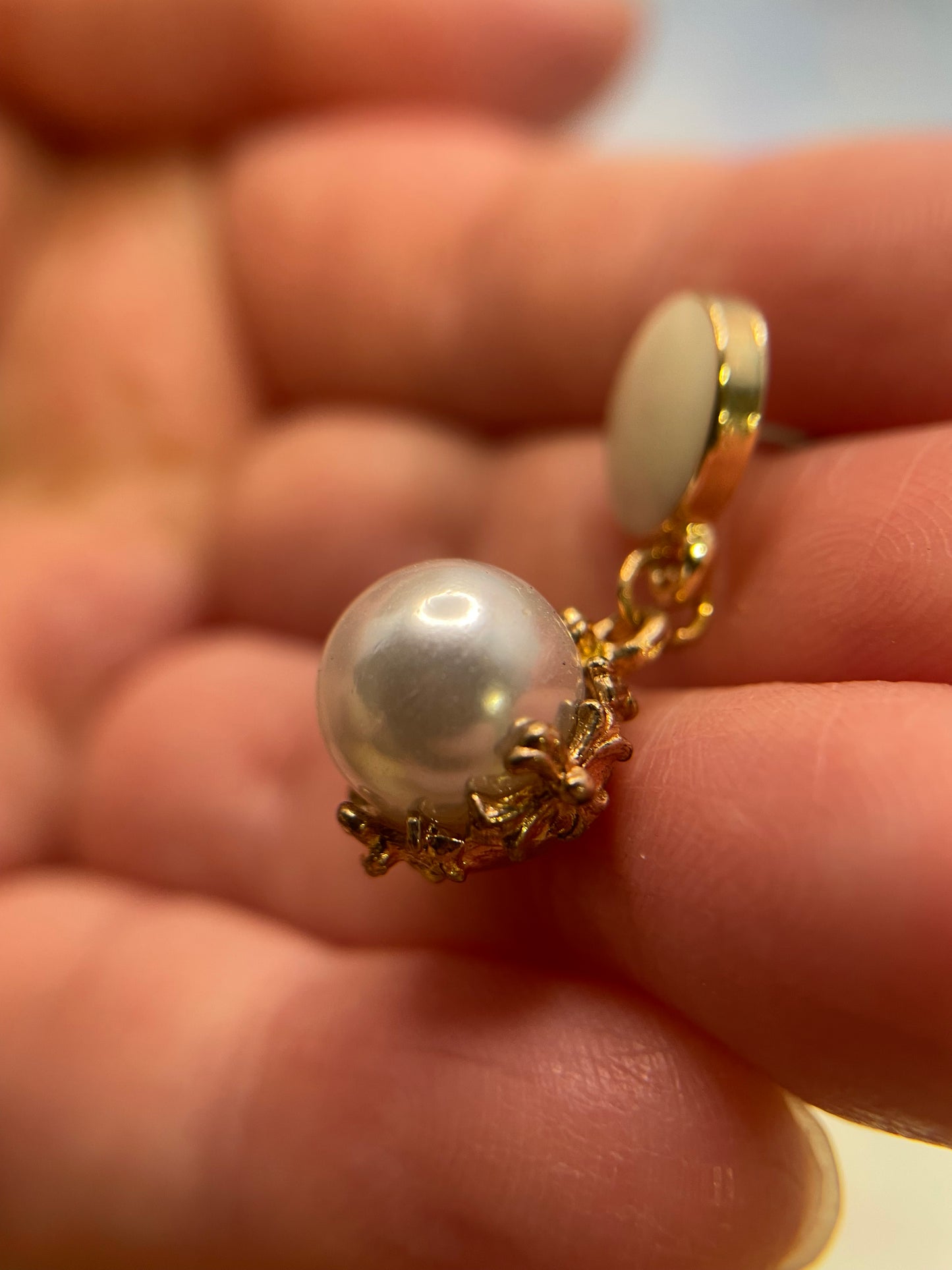 Perle avec bouton d'oreille en or rose - Sans nickel