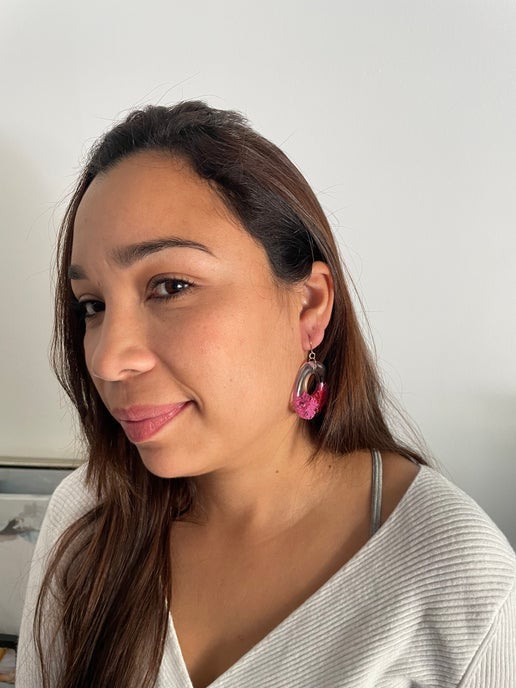 Pink & Red Flower Round Resin Earrings -NICKEL FREE