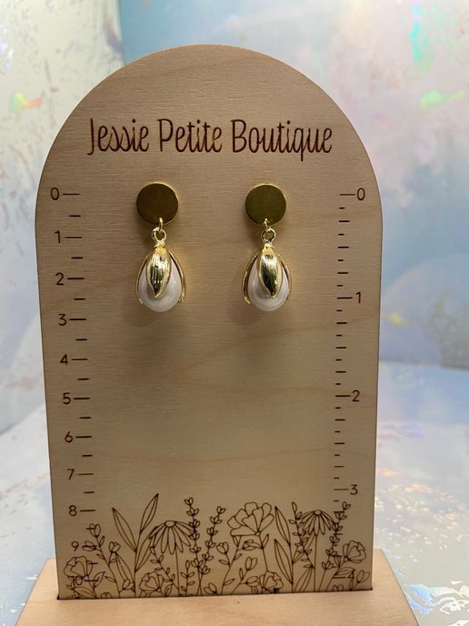Pearl & Gold Floral Drop Earrings-STAINLESS STEEL