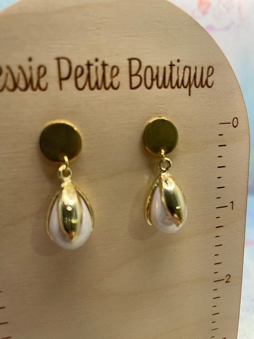 Pearl & Gold Floral Drop Earrings-STAINLESS STEEL