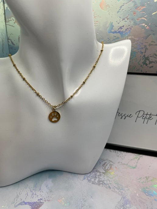 Collier empreinte animale or-19'' Acier inoxydable