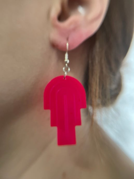 Hot Pink Funky Arch Earrings