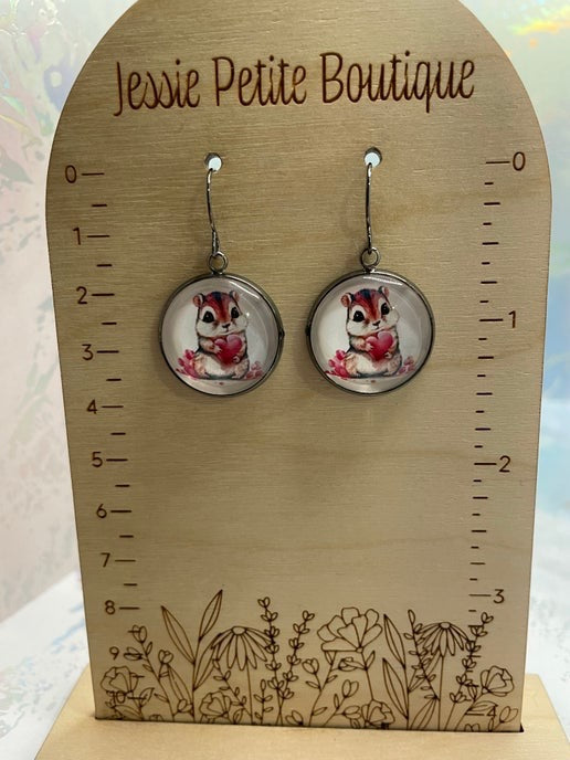 Cute Love Animal Gun Metal Cabochon Earrings
