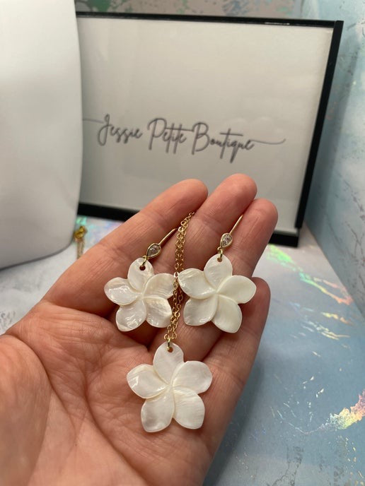 Ensemble coquillage en fleur + zircone-20'' Sans Nickel