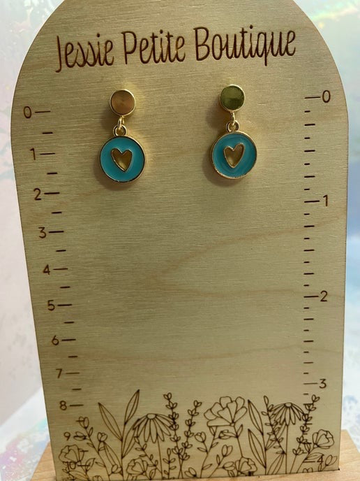 Gold Heart in round pendant Necklace & Earring Set-  Nickel Free