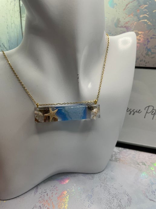 ocean rectangle pendant 21'' NICKEL FREE