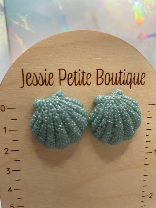 Light Blue Resin Shell Stud Earrings - Nickel Free