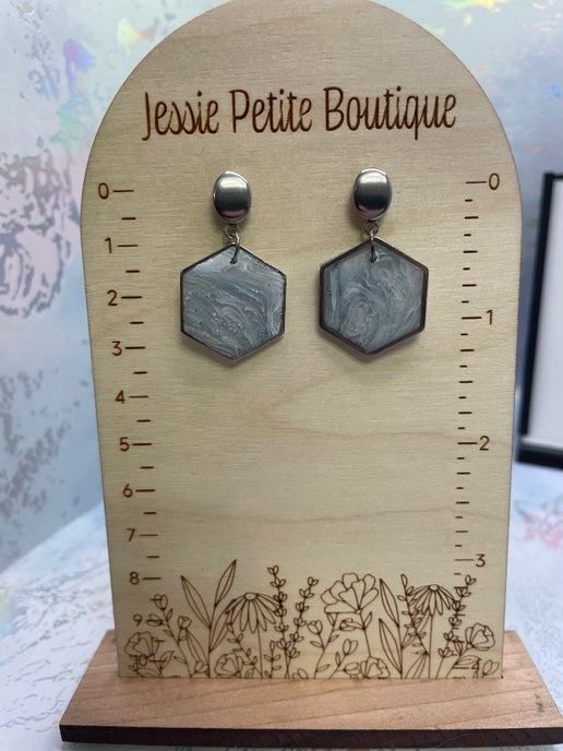 Boucles d'oreilles hexagonales en marbre bleu avec clous en argent - ACIER INOXYDABLE