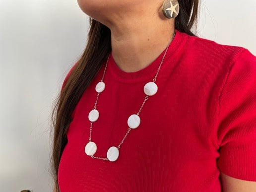 Collier coquillage rond, chaîne en argent de 23 pouces