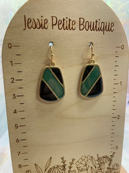 Black and Green Dangle Earrings