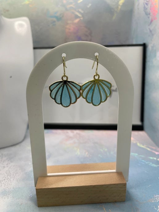 Sparkly Blue And Gold Shell Earrings - Nickel Free