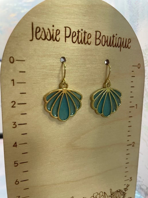 Sparkly Blue And Gold Shell Earrings - Nickel Free