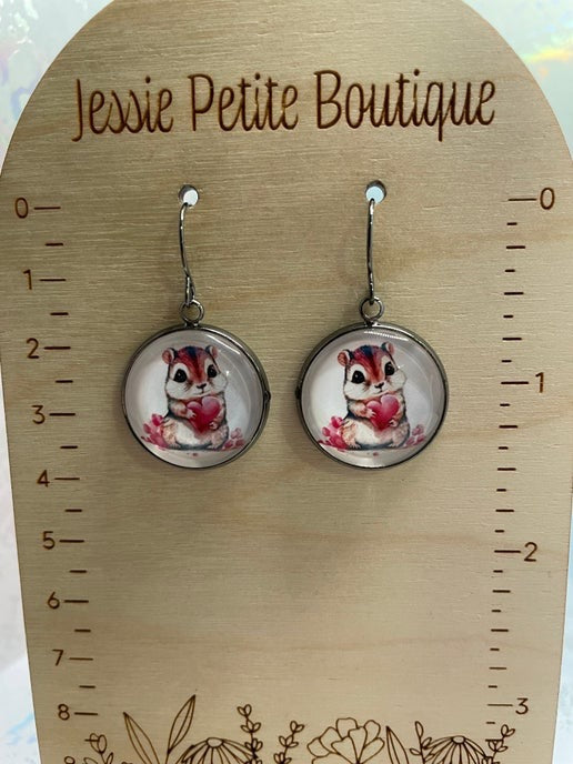 Cute Love Animal Gun Metal Cabochon Earrings