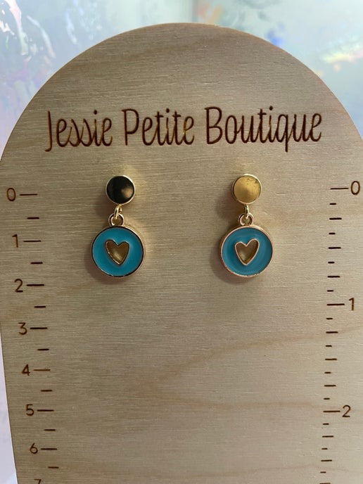 Gold Heart in round pendant Necklace & Earring Set-  Nickel Free