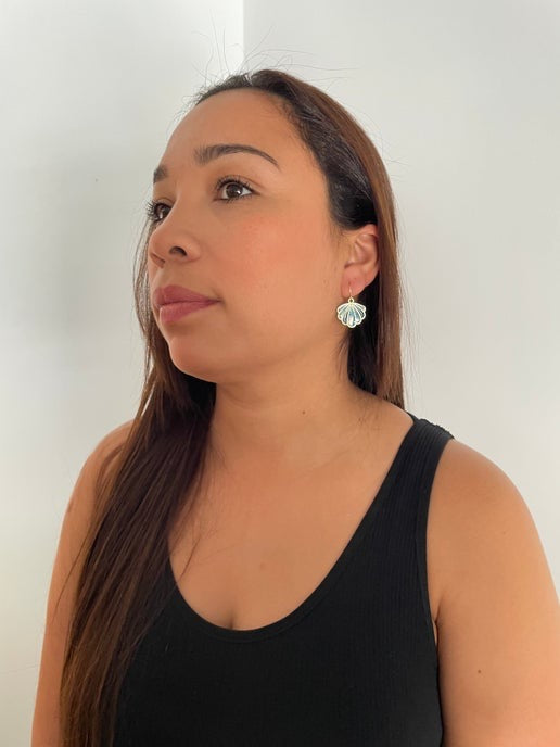 Sparkly Blue And Gold Shell Earrings - Nickel Free