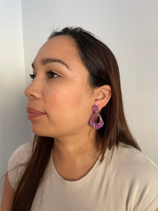 Sparkly Pink Teardrop Earrings –PLASTIC