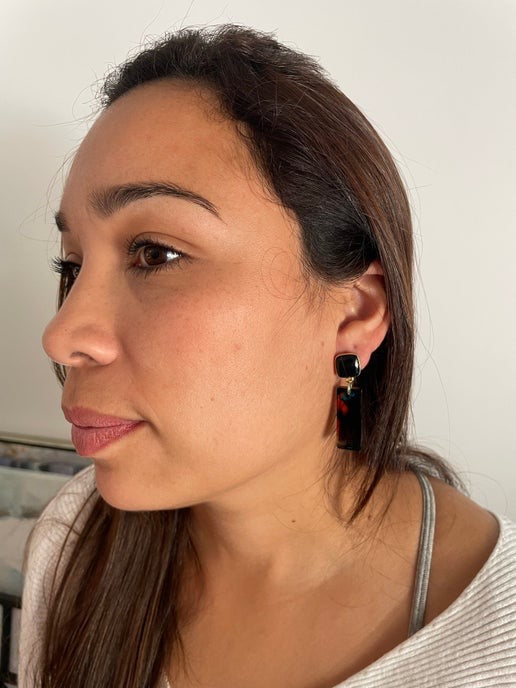 Rectangular Resin Statement Earrings – Teal, Orange & Black (Nickel Free)