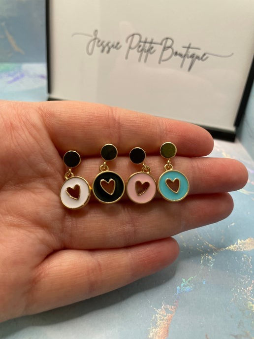 Gold Heart in round pendant Necklace & Earring Set-  Nickel Free