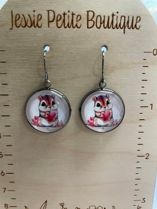 Cute Love Animal Gun Metal Cabochon Earrings