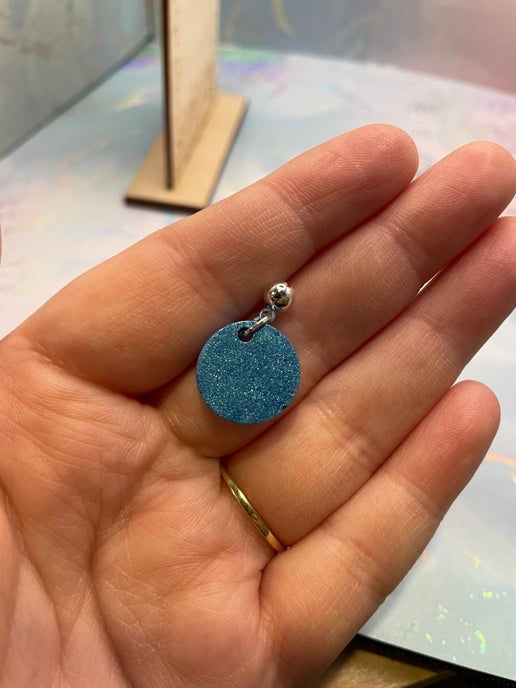 Tiny Blue Resin Circle Earrings-Nickel Free