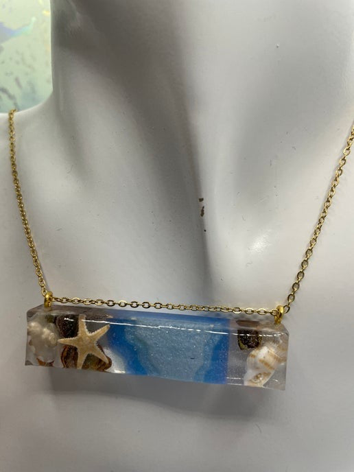 ocean rectangle pendant 21'' NICKEL FREE