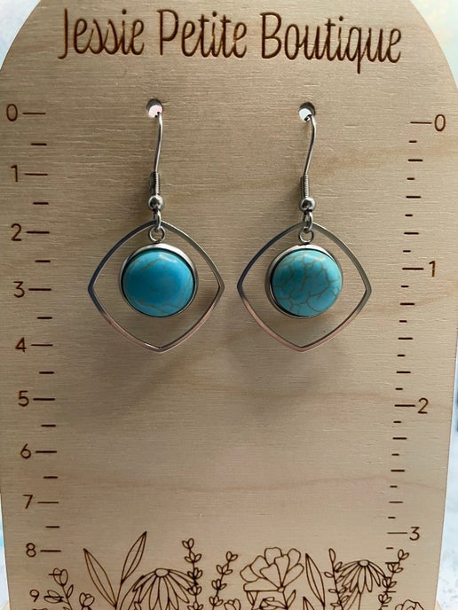 Boucles d'oreilles pendantes en turquoise naturelle