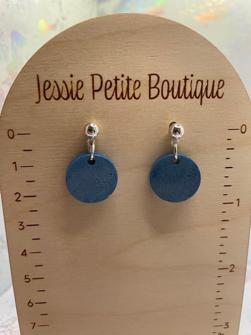 Tiny Blue Resin Circle Earrings-Nickel Free