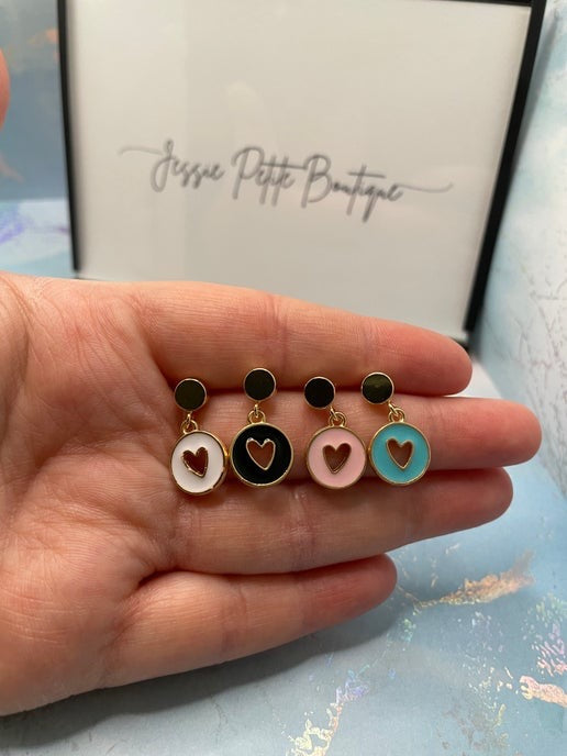 Gold Heart in round pendant Necklace & Earring Set-  Nickel Free