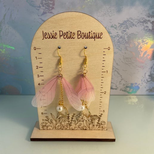 Pink Butterfly Wing & Pearl Earrings