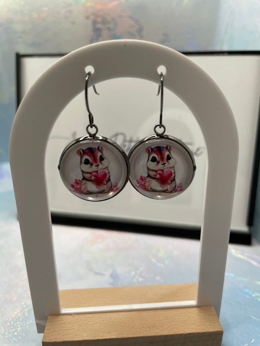 Cute Love Animal Gun Metal Cabochon Earrings