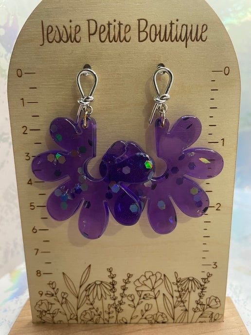 Kim:fleurs mauves holographiques + lasso en argent - Sans nickel