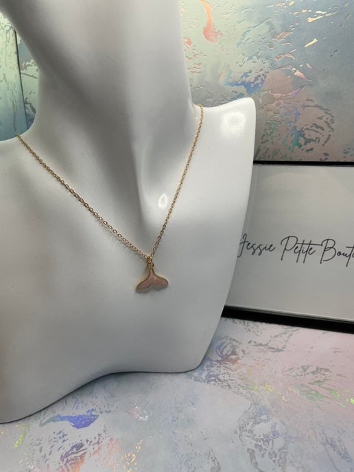 Pink Enamel Whale Tail Necklace -Nickel Free