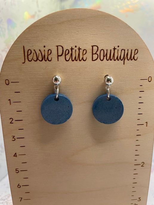 Tiny Blue Resin Circle Earrings-Nickel Free