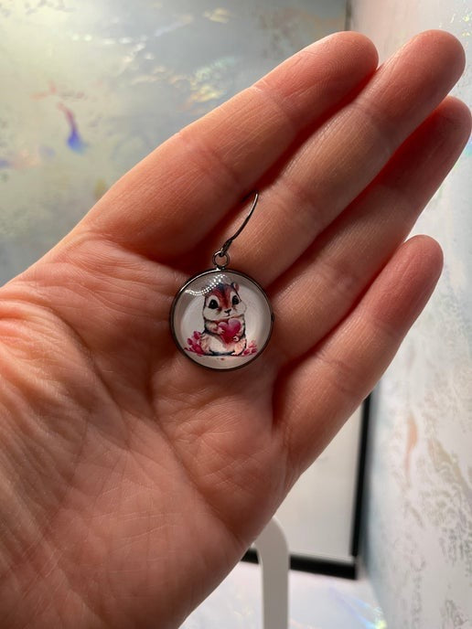 Cute Love Animal Gun Metal Cabochon Earrings