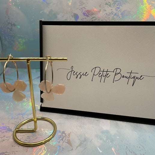 Resin White-Coral Pansy Earrings on Silver Hoop