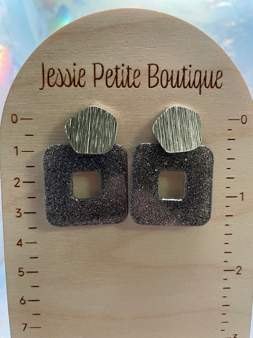 Boucles d'oreilles Carré +bouton texture argent-Sans Nickel