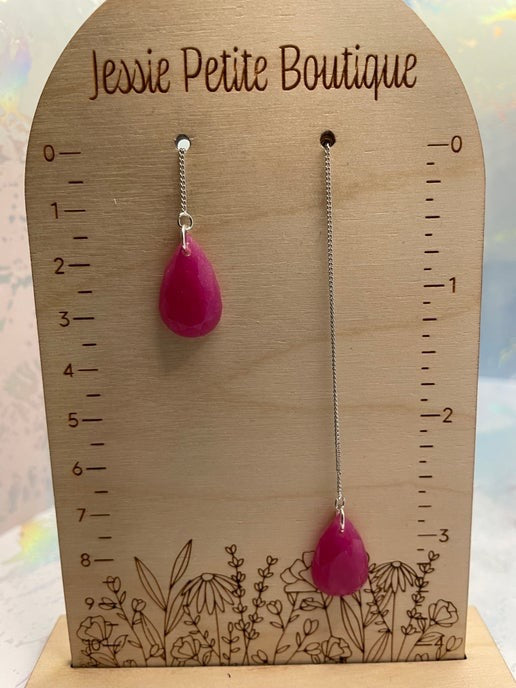 Tiny Pink Teardrop On Silver Chain (NICKEL FREE)