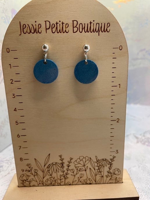 Tiny Blue Resin Circle Earrings-Nickel Free