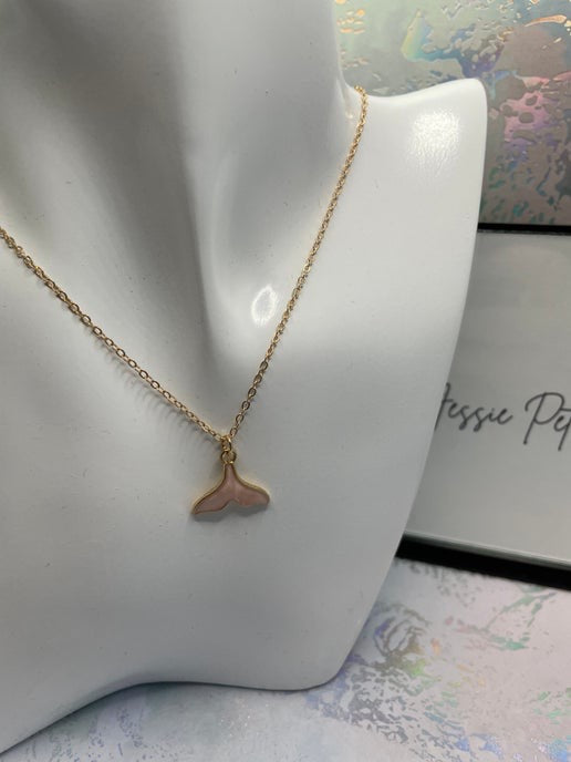 Pink Enamel Whale Tail Necklace -Nickel Free