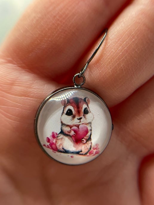 Cute Love Animal Gun Metal Cabochon Earrings