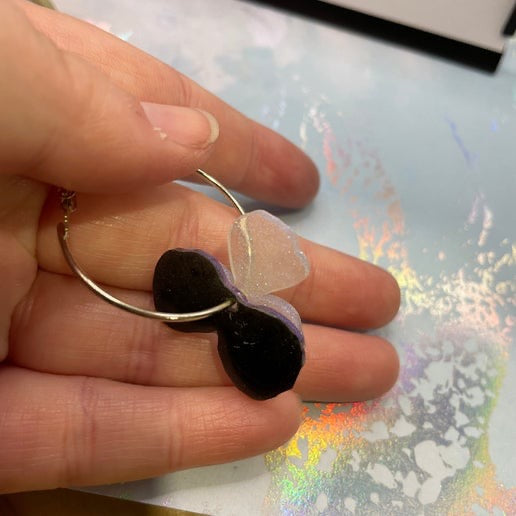 Chameleon Purple Pansy Earrings on Silver Hoop