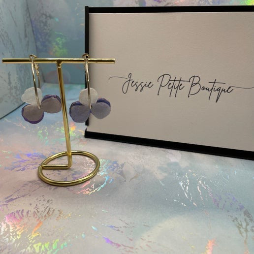 Chameleon Purple Pansy Earrings on Silver Hoop